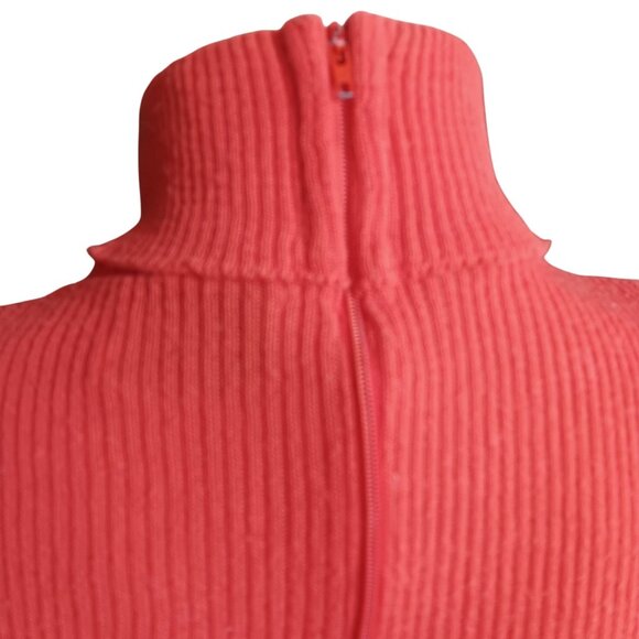 Medium Vintage Coral Ribbed Turtleneck Sweater Short Sleeves Back Zipper 70s mom - Picture 5 of 6